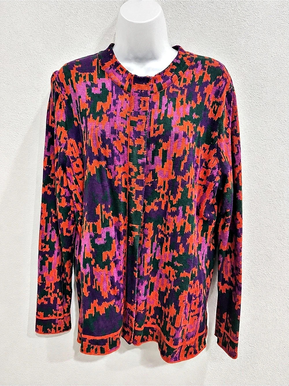 Isaac Mizrahi Live Jacket L Abstract Jacquard Knit Colorful Zip Front